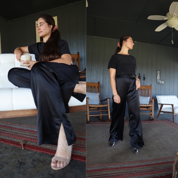 Washable Silk Pant High Waisted Wide Leg Trousers - NWT Sizes XS, S,M,L,XL - Picture 3 of 4